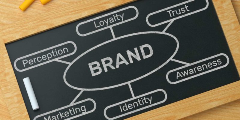 image of board with words brand loyalty identity trust